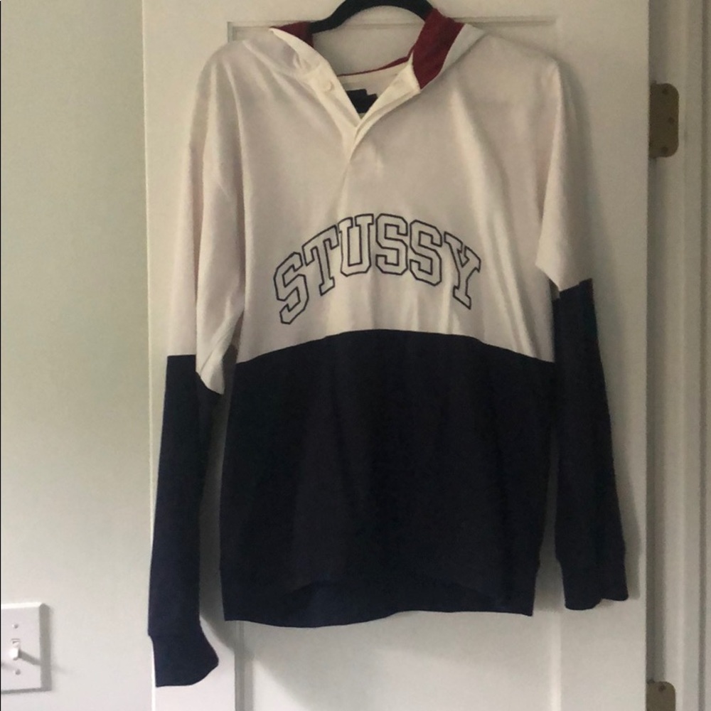 NWOT stussy sweatshirt white blue with lettering